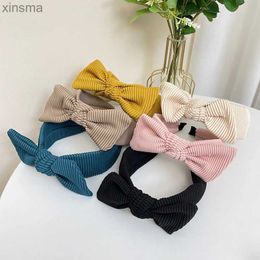 Headbands New Knitted Stripe Butterfly Tie Hair Hoop Women's Creative Solid Color Rabbit Ears Wide Edge Headband Press Hair Clip YQ240116