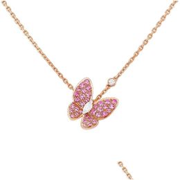 Pendant Necklaces Luxury Necklace Designer Jewellery Two Butterfly Pendant Necklaces For Women Rose Gold Diamond Red Be White Shell Stai Dhe9A