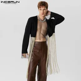 Men's Suits Fashion Casual Style Tops INCERUN Cropped Patchwork Tassel Blazer Handsome Male Long Sleeved Suit Jackets S-5XL 2024