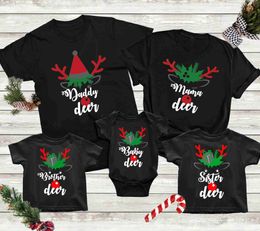 Family Matching Outfits Christmas Deer Print Family Matng Clothes Mother Father Daughter Son Kids T-shirt Baby Romper T Shirt Xmas Party Outfit Tops H240508