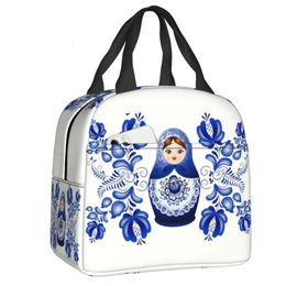 Matryoshka Doll Russia Insulated Lunch Tote Bag for Women Russian Folk Art Portable Cooler Thermal Bento Box Kid School Children 240116