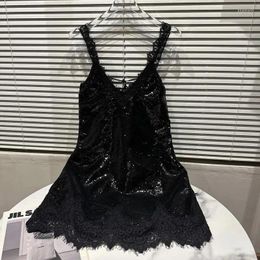 Casual Dresses Summer Sext Tank Top Vest Sleevless Dress Girl Lady Lace Full Body Sequined Short Suspender Birthday Women 2024