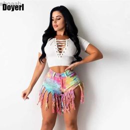 Women's Jeans High Waisted Short Jeans For Women Pants Skinny Tie Dye Fringe Denim Shorts Streetwear Club Tassel Sexy Fashion Jeans Shorts YQ240116