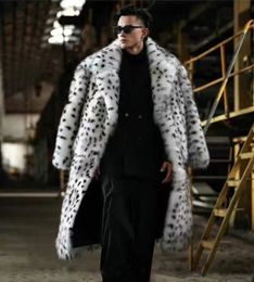 leopard print fur integrated man coat long suit collar imitation fox fur coat trend winter warm fur jacket 240116