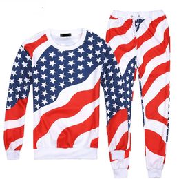 Fashion Men/Women American Flag Print Tracksuits Crewneck SweatshirtPants 2pcs Pullovers joggers set Plus S-XXL R2393 240116