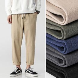 Men's Pants 2024 KPOP Fashion Style Harajuku Slim Fit Sweat Loose All Match Casual Solid Pockets Pure Cotton Straight Leg