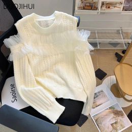 Women's Sweaters DUOJIHUI Sweet Chic Lace Knitting Sweater Women Pullovers Basic Pure Colour Fashion Hollow Out Simple Casual Female