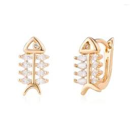 Stud Earrings Dckazz Innovative Fish Copper Earring 585 Rose Gold Color Natural Zircon Bone Shape Eardrop Woman Year Gift