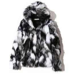 Winter Warm Plus Fleece Faux Fur Fox Fur Casual Mens Hooded Jacket Thick Boutique Fashionable Male Slim Coats Size S-5XL 240116