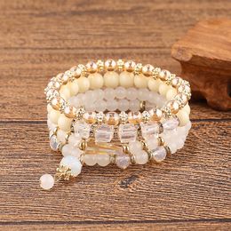 Bohemian White Crystal Beads Strand Bracelets For Women Girls Combination Handmade Ethnic Charm Wrap Bracelet Feminina