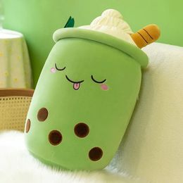 Real-life Bubble Tea Cup Plushes For Baby Cartoon Boba Plush Doll Giant Stuffed Fruit Toy Milk Tea Pillow Strawberry Knuffels 240115