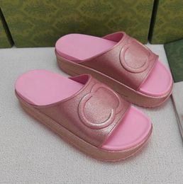 Designer Slipper Womens Embroidered Canvas Flat Mules Platform Slide Sandals High Heel Sandal Chunky Sliders Shoes Summer Beach
