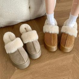 Slippers Baotou Plush For Womens Home/outdoor 2024 Winter Comfortable Platform Two Wear Thick Sole Cotton Shoe