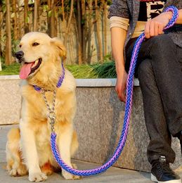 Double Strand Rope Large Dog Leashes Metal P Chain Buckle National Colour Pet Traction Collar Set For Big Dogs 12m Length 240115