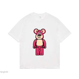 High Street Brand Little Bear Double Yarn Pure Violent Strawberry Big Print Loose Short Sleeved T-shirt