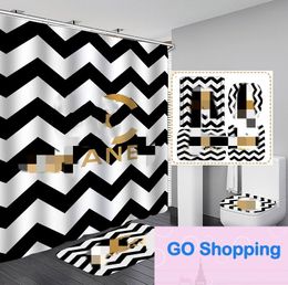 Quality Designer Trendy Waterproof Shower Curtains Ins Toilet Seat Cushion Carpet Bath 4 Pieces Set Bathroom Accessories