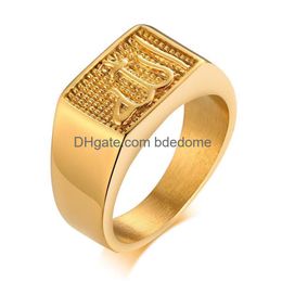 Cluster Rings Vnox Square Top Ring For Men Gold Tone Stainless Steel Signet Rings Stylish Casual Letter Stamp Anel 299 T2 Drop Delive Dhqkm