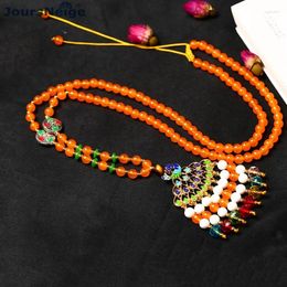 Pendant Necklaces Wholesale Natural Orange Stone Necklace Roasted Blue Peacock Lucky For Women Sweater Chain Original Jewellery