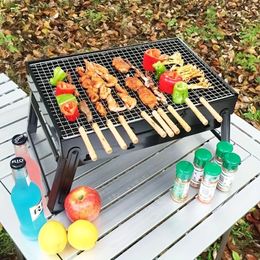 10 Piece Set Portable BBQ Grill for Camping Hiking and Picnics Lightweight Foldable Charcoal with Black Finish 240116