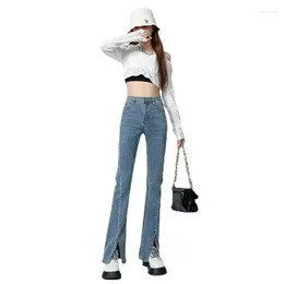 Women's Jeans 2024 Spring Micro Flare Split High Waist Retro Bifurcated Pants
