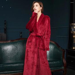 Women's Sleepwear Flannel Robes For Women Dressing Gown Thickened Warmth Bathrobe Ladies Sleeping Wedding Nightie