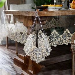 Table Cloth Tablecloths Waterproof PVC Transparent Soft Golden Table Cloth Lace Embroidered Oil-proof Table Cover Coffee Table Crystal Platevaiduryd