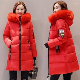 Women's Trench Coats 2024 Winter Fur Collar Hooded Down Cotton Coat Womens Parkas Jacket Long Warm Padded Puffer Snow Wear Outwear Female
