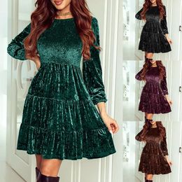 Casual Dresses Women's Solid Velvet Homecoming Fall Long Sleeve Flowing Cocktail A Line Mini Dress