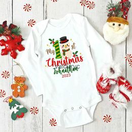 Rompers Personalised Baby 1st Christmas Bodysuits Custom Name Newborn Clothes Boys Girls Long Sleeve Jumpsuit Xmas Party Infant Outfits H240508