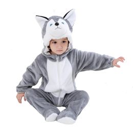 Umorden Animal Dog Husky Romper Costume Kigurumi Jumpsuit Onesies for Baby Boys Infant Toddler Flannel Halloween Fancy Dress 240116