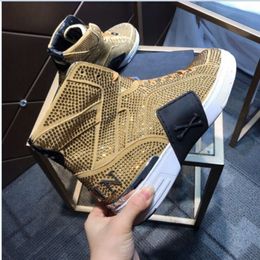 Men Shoes The Highest Quality Scarpe Plein Shoes Metal Cintura Pleins Skull High Top Shoes Leather Spliced Printed Outdoor Soft Sports Casual Shoe