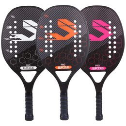 Full Carbon 3K Fibre Beach Tennis Racket Rough Surface Professional Racquet for Men and Women with Protective Bag Cover 240116