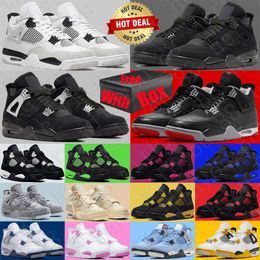 With Box Jumpman 4 4s basketball shoes for mens womens Bred Reimagined Military Black Cats Canvas Red Thunder University Blue kaws trainers sneakers