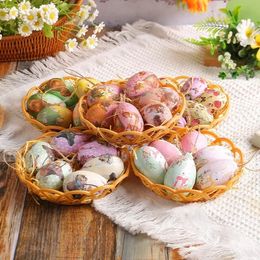 Easter Day Colourful Egg Hanging Pendants Creative Weaving Basket Cartoon Bunny Eggs Ornament Happy Party Decor 240116