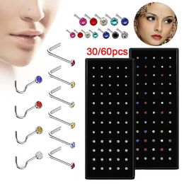 L Shape Stainless Steel Crystal Nose Ring Set Women Steel Nose Piercing Set ear bone needle Studs Body Jewelry 240115