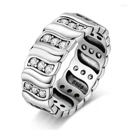 Cluster Rings 925 Sterling Silver Classic Horizontal Striped Zircon Wide Ring For Hip Hop Rock Style Jewellery Cool