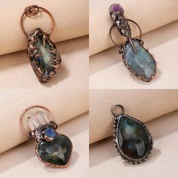 Pendant Necklaces YEEVAA 1pc Healing Crystal Labradorite Vintage Style Copper For DIY Jewelry Making Random Shape Halloween Decoration