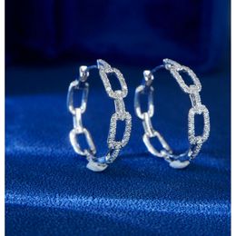 Diamond Chain Link Hoop White Au750 Solid Gold Fashion Hie Earrings For Women