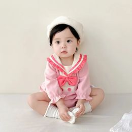 Ins Spring Sutumn Korean Infant Girls Romper Bow Pattern Long Sleeve Comfort born Jumpsuit Soft Baby Girl Bodysuit 240116