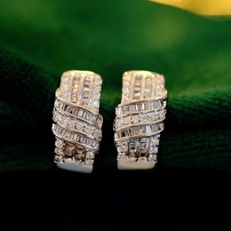 Xiy White Gold Custom Design Row Round Baguette 0.6Ct Diamond Fashion Ring Earring Hie Hoop Earrings