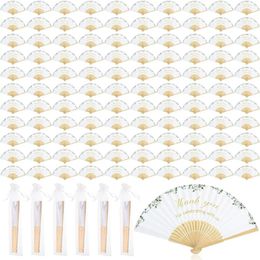 Party Favor Set Thank You Hand Fans For Wedding Guests With Organza Bags Bamboo Folding Wood Church Favors Eu