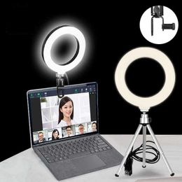 Selfie Lights Computer Ring Light Streaming with Desk Mount Stand-16cm Desktop LED Circle Light 1/4 Thread Ball Head for Phone/Webcam/CameraL240116