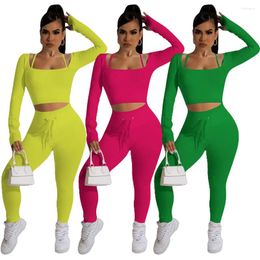 Women's Two Piece Pants Sexy Sets Fashion Autumn Winter Outfits For Women 2024 Long Sleeve Crop Top And Leggings Matching Female