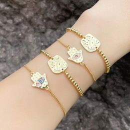 Link Bracelets 2024 Fashion Ins Simple Tide Palm Eye Gold-plated Micro-inlaid Color Zircon Adjustable Pull Bracelet Daily Jewelry