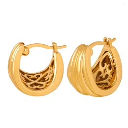 Stud Earrings Stainless Steel For Women Chunky Thick Hoop Trend Triple Layer Textured Ear Jewellery Gold Colour Accessorie