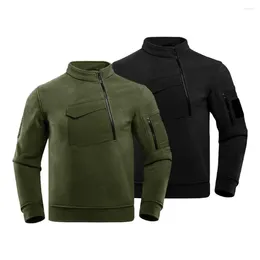 Men's Hoodies Men Autumn Winter Outdoor Tops Stand Collar Long Sleeve Thickened Fleece Lining Sweatshirt Warm Windproof Pocket Zipper Hiking