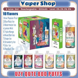 Retail Original UZY QUTE 800 Puff Disposable E Cigarettes 3ml Pod 550 mAh Battery RGB Light Puffs 800 0% 2% 3% 5% Vape Pen Kit