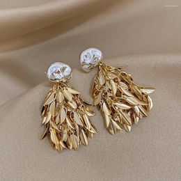 Dangle Earrings Freetry Exaggerated Gold Plated Multilayer Leaves Tassel For Women Elegant Baroque Long Hanging Charms Jewellery