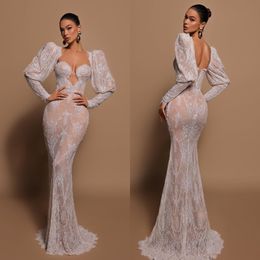 Lace Dresses Mermaid Puffy Long Sleeves Designer Wedding Dress full lace wedding bridal gowns