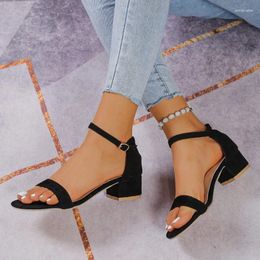 Sandals Plus Size Women Shoes 2024 Summer Stylish Open Toe Women's Pin Buckle Design Simple Black Sandalias De Mujer